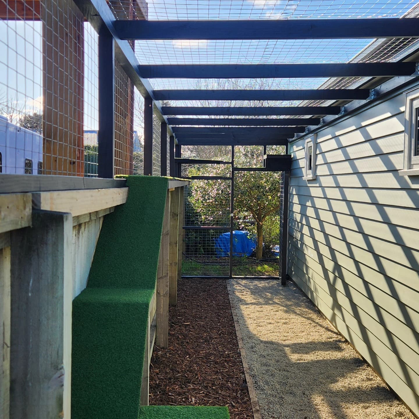 Detail shot of side-run framing and mesh